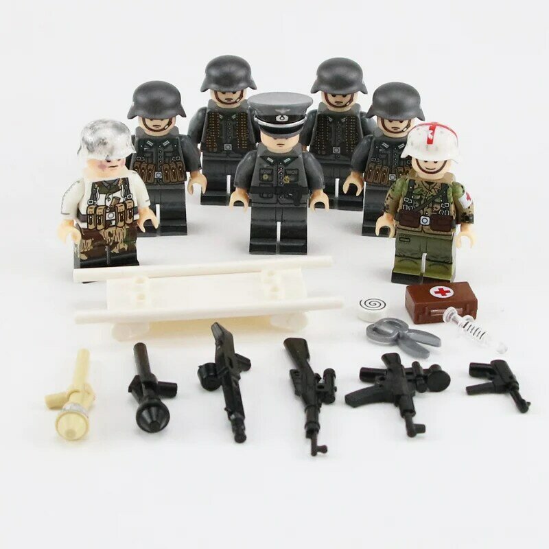 WW2 Military Army Soldier Figures Building Blocks German Medic Parts stretcher Weapon Helmet Accessories Bricks Toy for Children