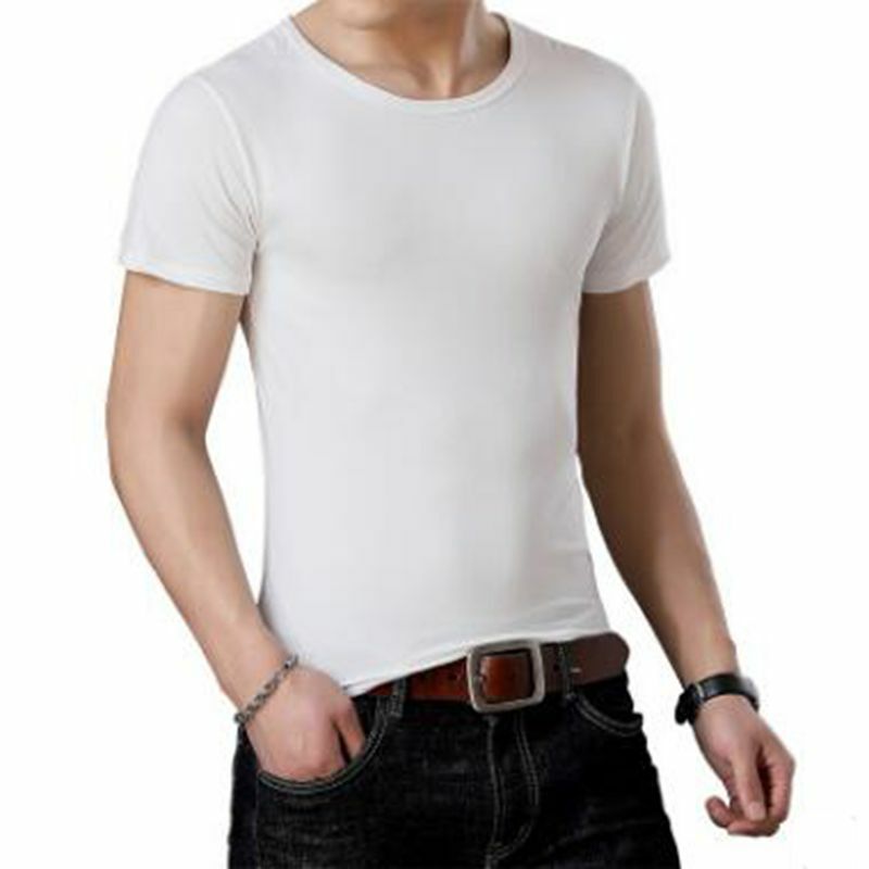 Qrxiaer hombres verano Camiseta cuello redondo color sólido negro blanco manga corta Camiseta tendencia casual Camisa joven bottoming camisa