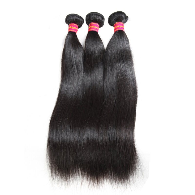 Mèches brésiliennes avec Lace Frontal 13x4 13x6-Ali Queen Hair | Cheveux naturels non traités, lisses, vierges, un donneur, Double tirage, 3 pièces