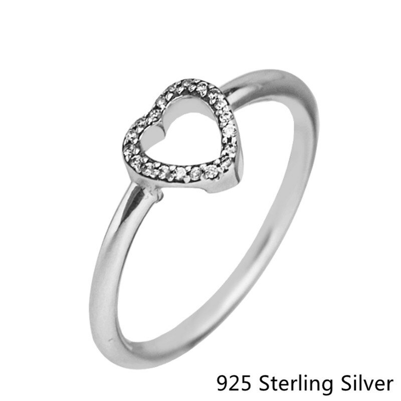 Original 925 prata esterlina quebra-cabeça coração quadro anel claro cz para diy jóias feminino presente do dia dos namorados