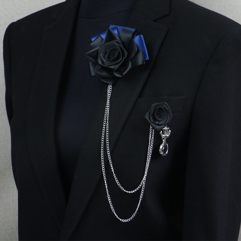Free Shipping fashion MEN'S 2016 male female MC pectoral brooch fringed suit accessories Korean Black Rose Corsage on sale