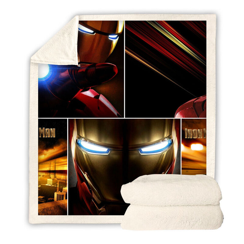 Ironman 3D Printed Sherpa Blanket Velvet Plush Throw Fleece Blanket Bedspread Youth Couch Sofa Quilt Cover Travel Bedding Outlet
