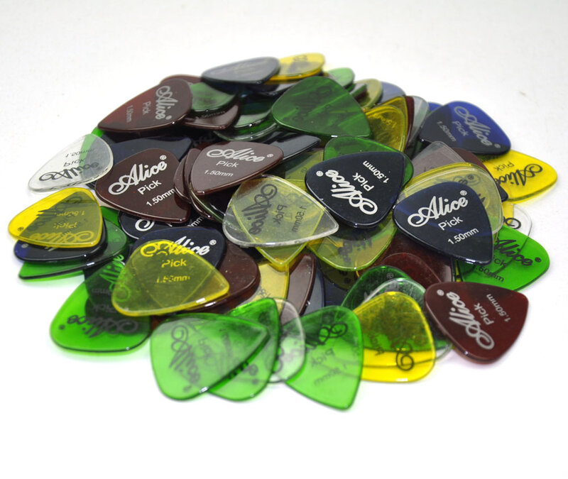 Paletas de guitarra alice 100 peças, extra pesadas 1.5mm, transparente, brilhante, palhetas, policarbonato