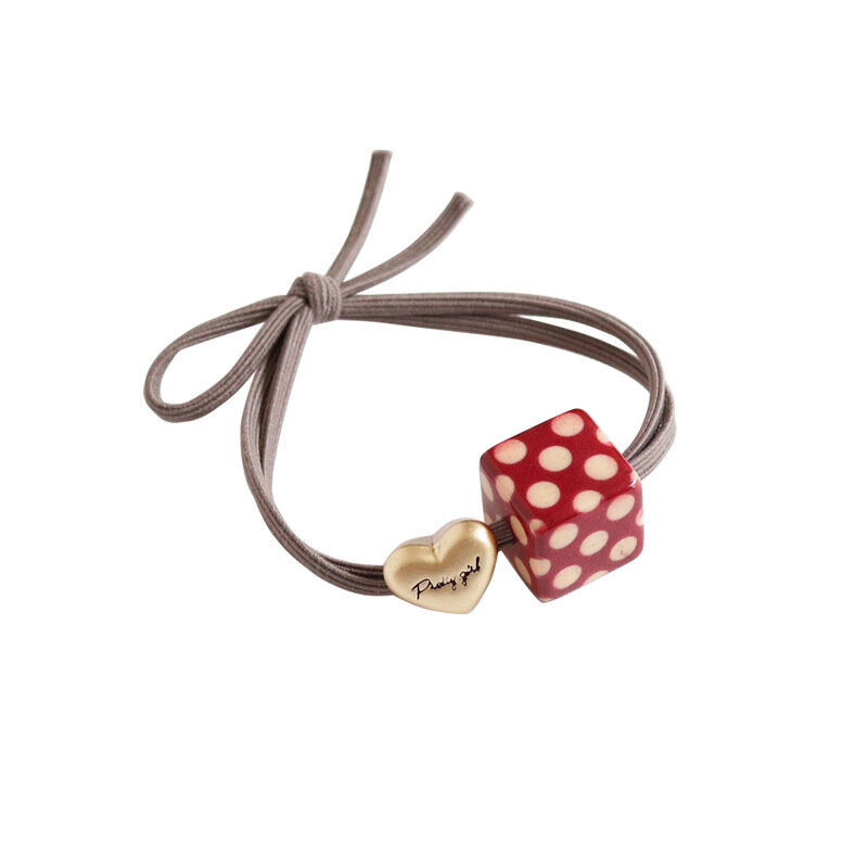 Bandeau de cheveux à haute élasticité pour filles, accessoire de coiffure en forme de Cube, Simple, en forme de coeur, avec des perles
