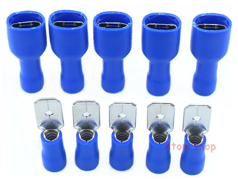 50PCS blue FDFD2-250*25 MDD2-250*25  flat Cold spring pressing terminal  male  female inserted spring  Insulated Crimp Terminals
