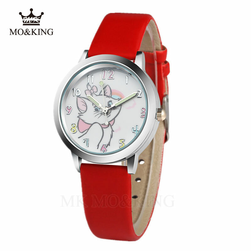 Reloj de cuarzo de dibujos animados de gato para mujer, Relojes de Cuero para niños, relojes de pulsera con patrón de gato, relojes femeninos para niñas