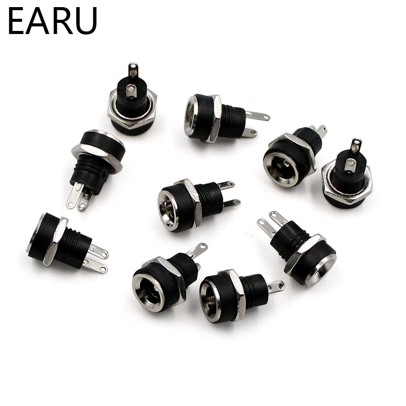 10Pcs 3A 12v For DC Power Supply Jack Socket Female Panel Mount Connector 5.5mm 2.1mm Plug Adapter 2 Terminal Types 5.5*2.1