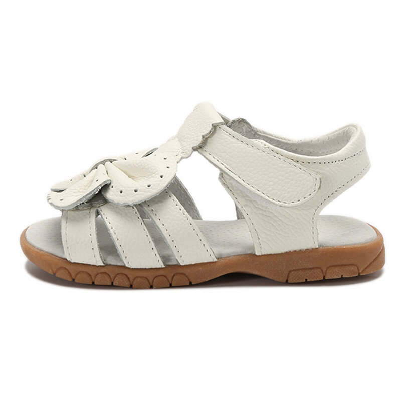 Sandalias de piel auténtica para niñas, zapatos de princesa con pajarita, sandalias de playa para bebés, zapatos blancos, novedad de verano, 2022