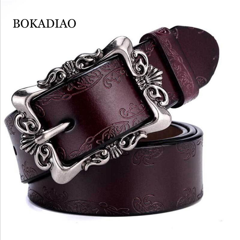 BOKADIAO-Cinturón de cuero genuino para mujer, cinturones de diseñador de marca de lujo Punk, alta calidad, informal, marrón