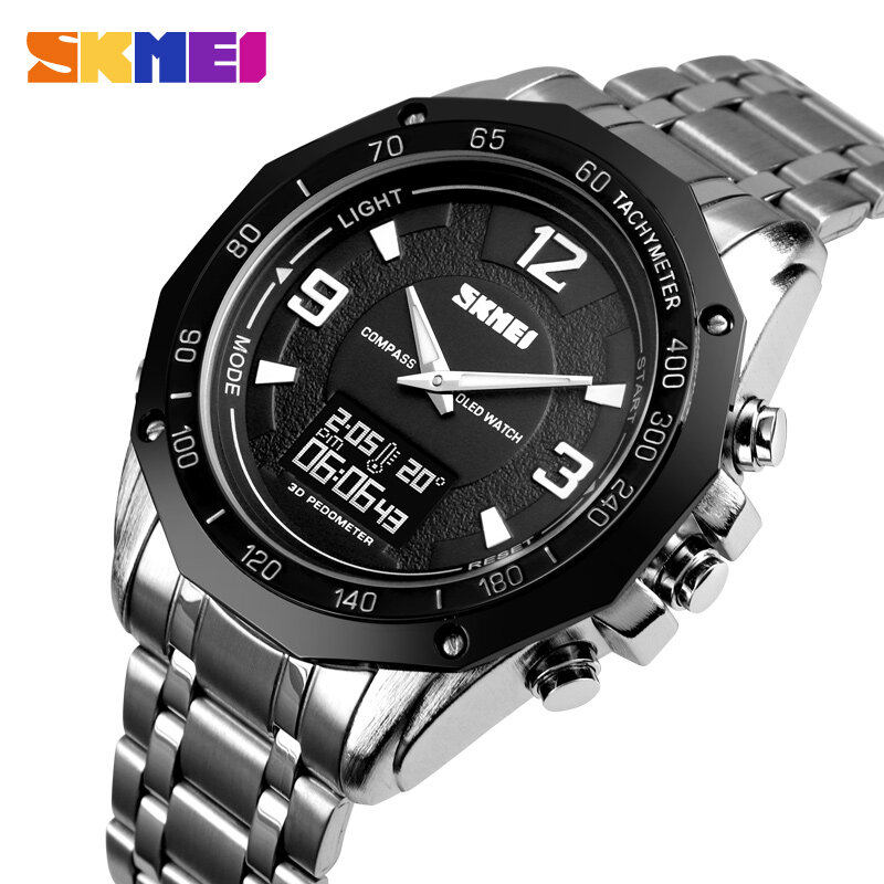 SKMEI-남성 디지털 시계, 군사 나침반 스포츠 시계, 카운트 다운 방수 알람, 칼로리 계산, 남성 쿼츠 손목 시계
