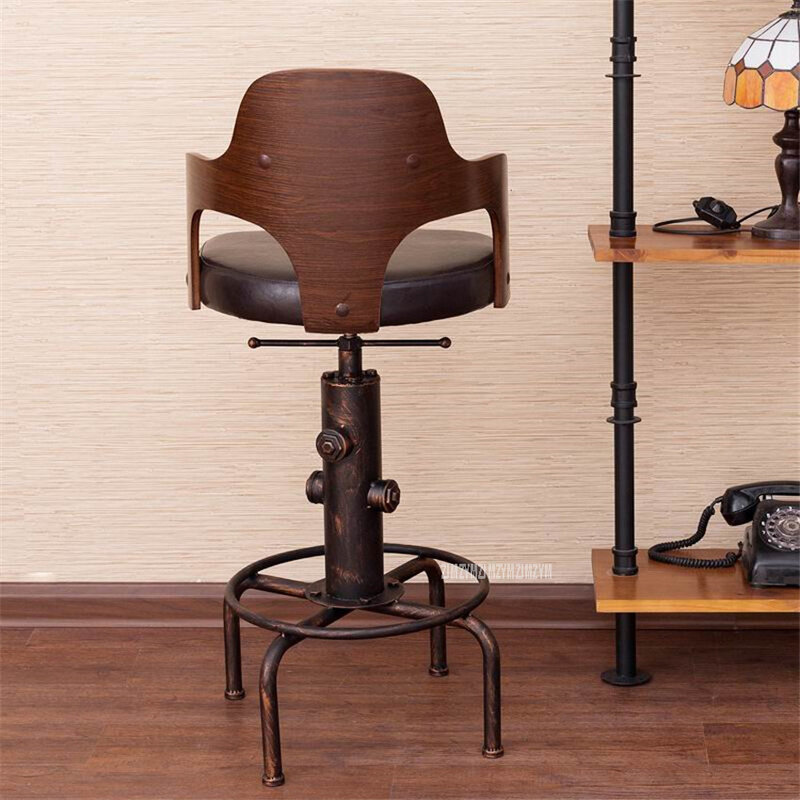 유럽 복고풍 스타일 높이 조절 바 의자 발판 나무 등받이 회전 바 의자 카운터 커피 술집 의자, 바 의자