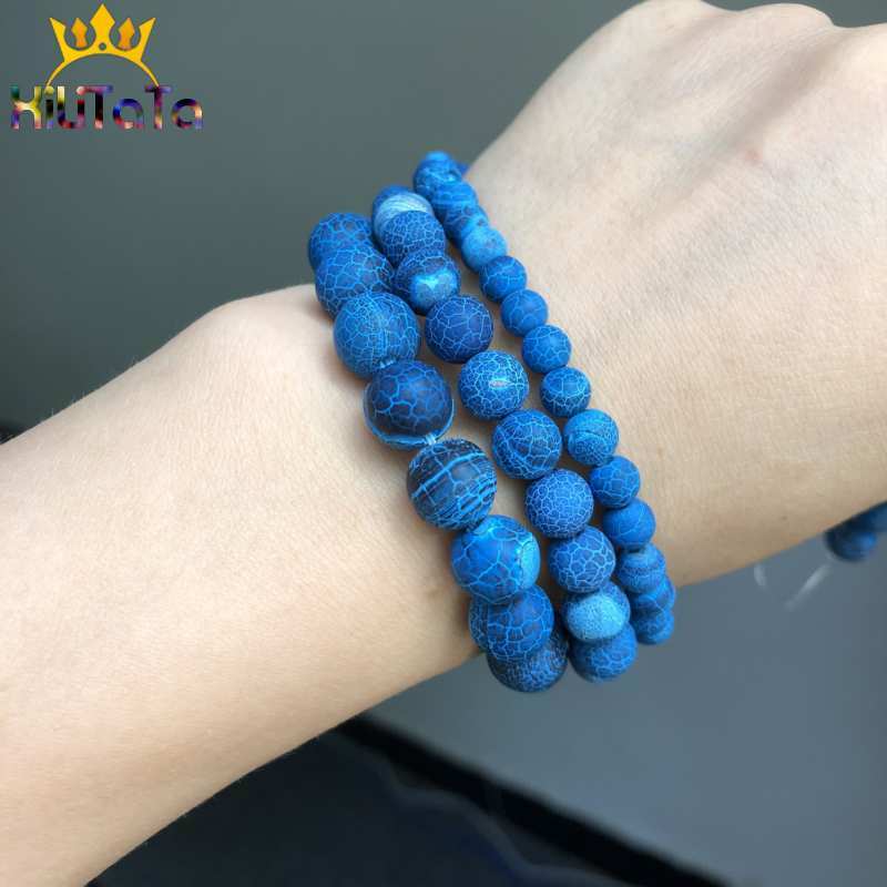 Natural Stone Beads Frost Dark Blue Cracked Dream Fire Dragon Veins Agates Beads For Jewelry Making DIY Bracelet 15‘’ 6/8/10mm