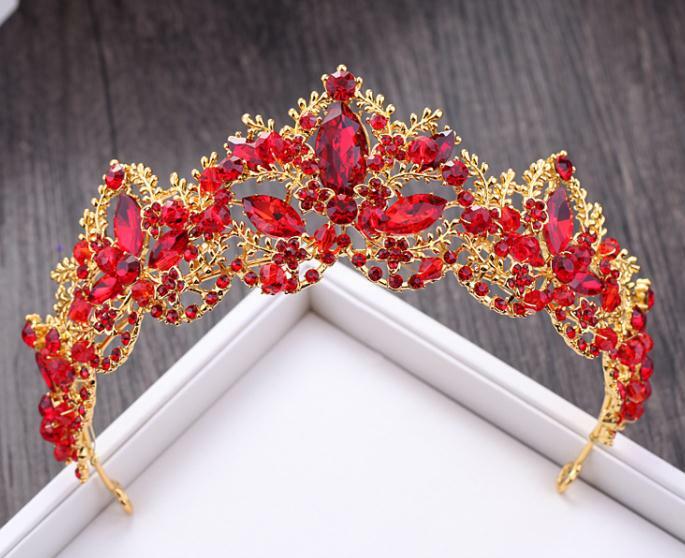 Mode Baru Barok Kristal Mewah AB Mahkota Pengantin Tiara Warna Emas Muda Tiara Mahkota untuk Wanita Pengantin Aksesori Rambut Pernikahan