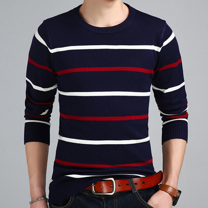 Liseaven Sweater Pullover bergaris pria, pakaian luar rajut baju pria Sweater pria Pullover