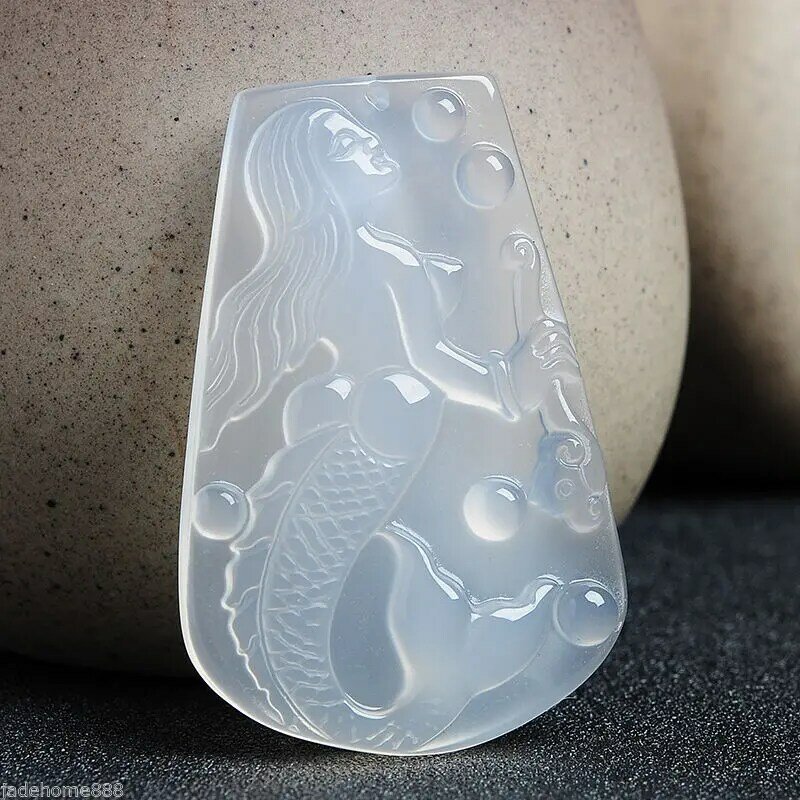 Trung quốc 100% Tự Nhiên jadeite Chalcedony Mermaid jadeite mặt dây chuyền vòng cổ