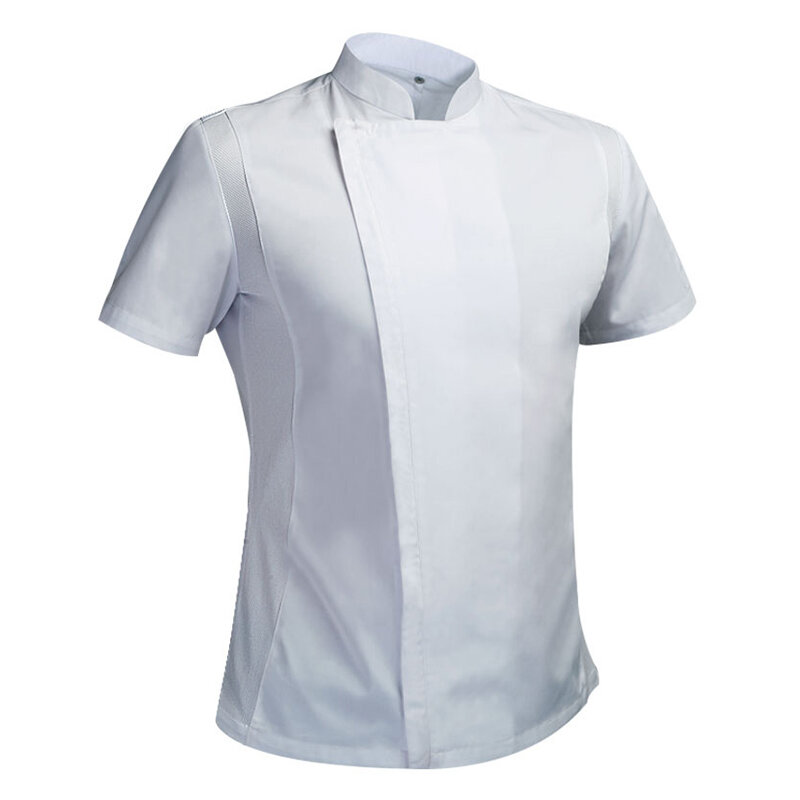 Traje de chef de verano para hombre, chaqueta de cocinero, camisa blanca para restaurante, uniforme de barbería, ropa de trabajo