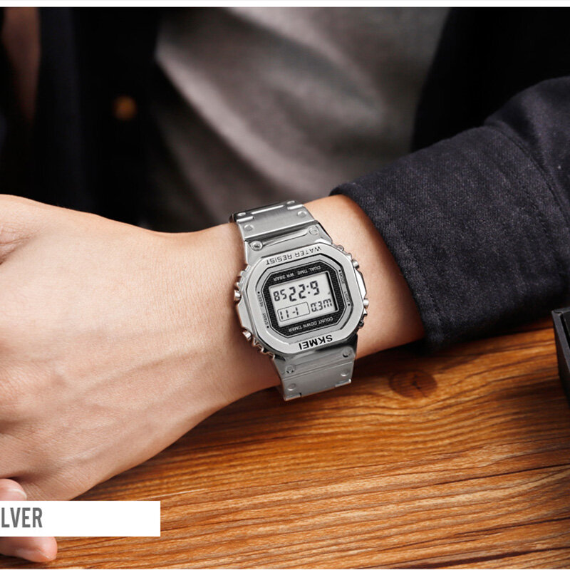 Часы наручные SKMEI мужские с хронографом, цифровые модные уличные спортивные водонепроницаемые, с будильником