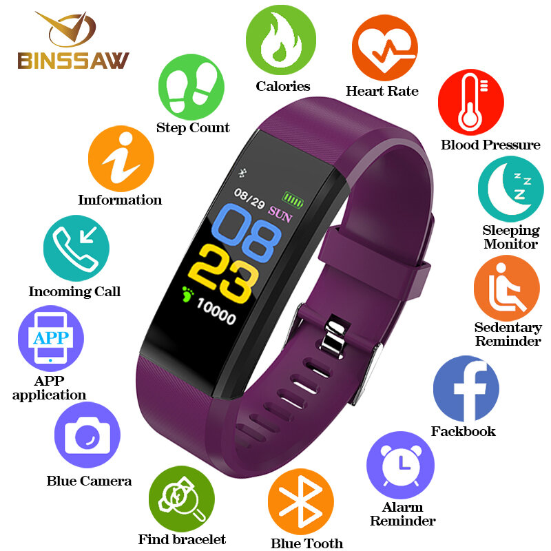 Binssaw relógio masculino moda criança inteligente monitor de freqüência cardíaca pressão arterial fitness rastreador smartwatch relógios para ios android