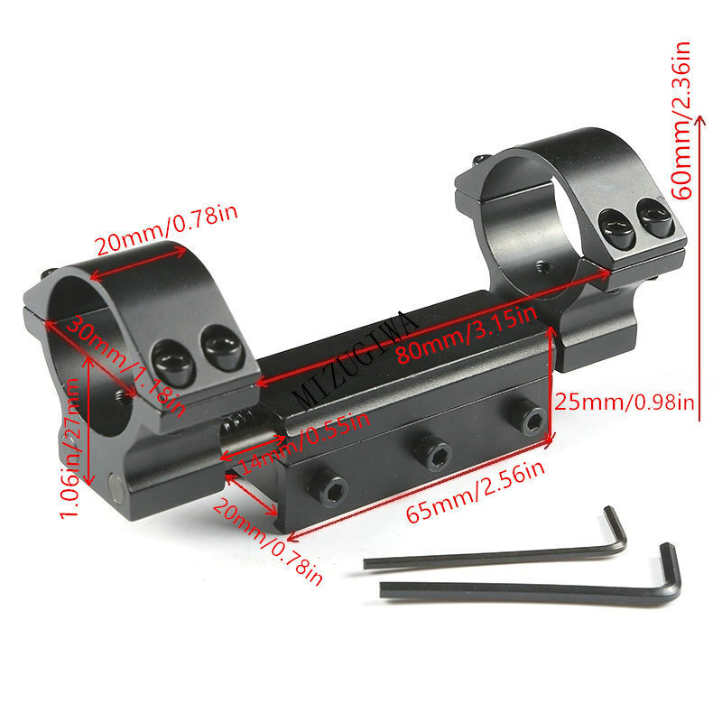 MIZUGIWA Flat Top Dual Rings 25.4mm/30mm w/Stop Pin Adapter 20mm Rail Picatiiny Dovetail Weaver Rifle+11mm to 20mm Mount Caza