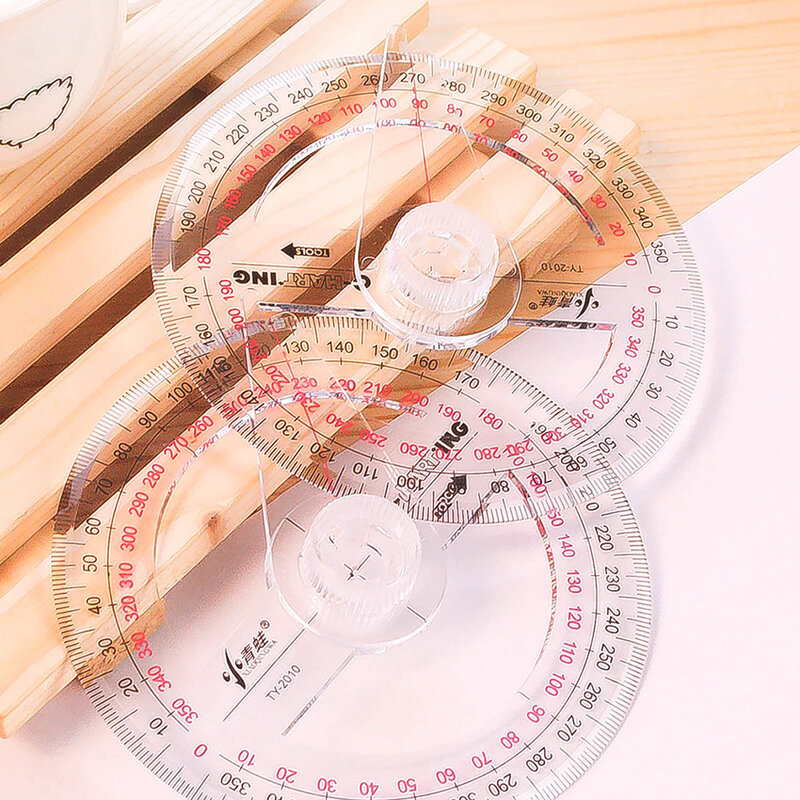 Plastic 360 Degree Protractor with Swing Arm Math Protractors for Angle Measurement Student School Office Supply, Clear