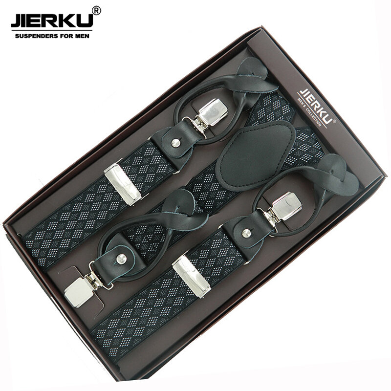 Jierku-男性用本革ストラップ,3つのクリップ付きストラップ,ボタン,父/夫へのギフト