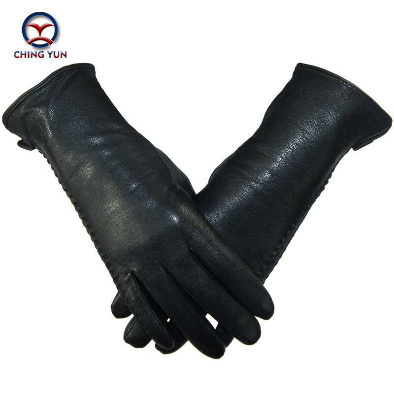 2017 черные утолщенные кожаные перчатки с бантом новые женские перчатки из натуральной кожи зимние осенние женские модные брендовые теплые кожаные перчатки fv03