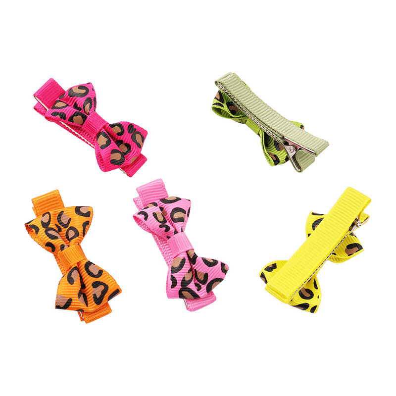 Mini Dogs Bow Hairgrips Girls Leopard Printing Whole Wrapped Safety Hair Clips Kids Hairpins Hair Accessories