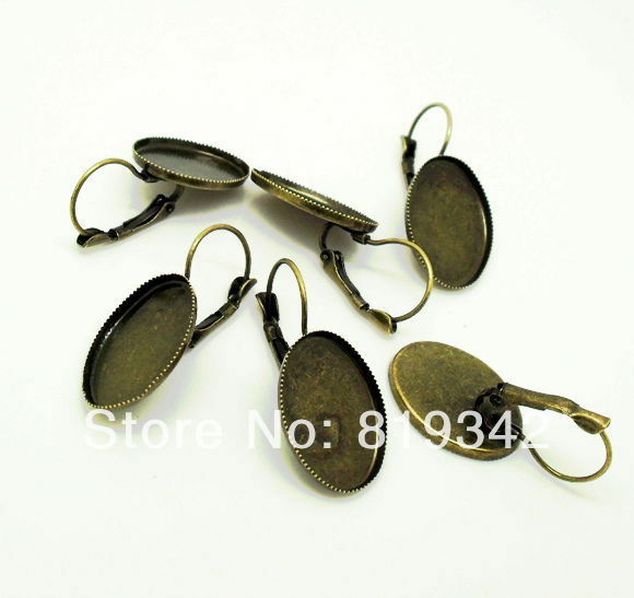 Free Shipping 25pairs/lot Antique Bronze Oval Cameo Settings Earring Clips 34x16.5mm(Fit 21x16mm) Findings Wholesale