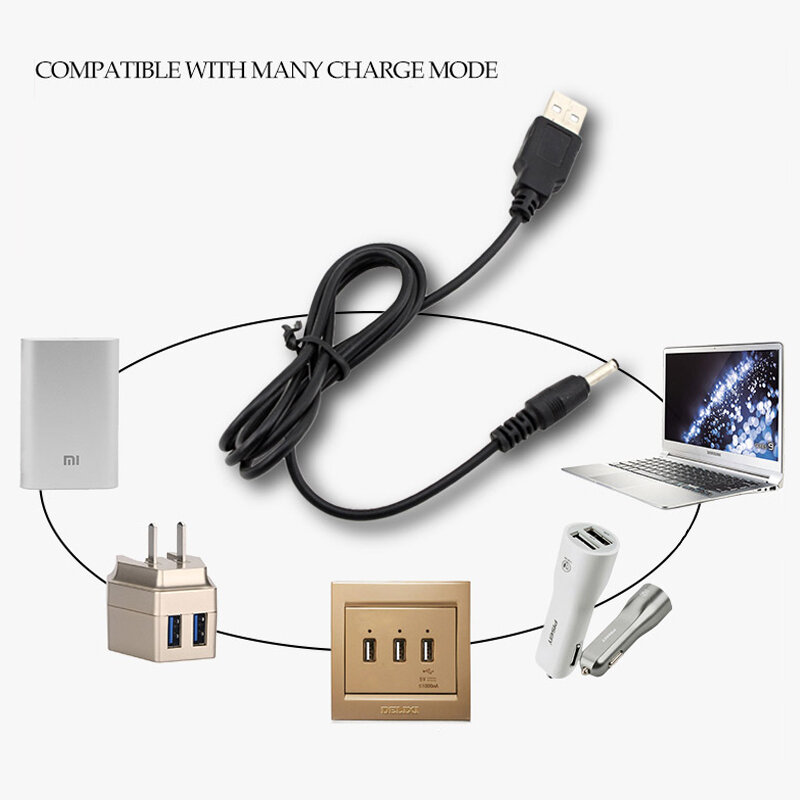 범용 DC 3.5mm 전원 케이블 USB 충전기 충전 케이블 와이어, 18650 충전식 배터리 헤드 램프 손전등 토치