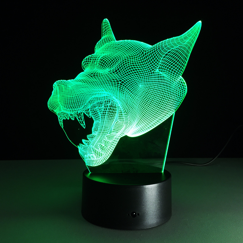 Forma de lobo 3D acrílico LED luz nocturna táctil 7 colores cambiantes escritorio lámpara de mesa fiesta luz decorativa niños regalo de Navidad