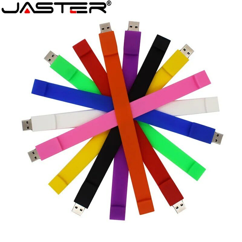 JASTER Silicone Pulseira Wrist Band 64GB 128GB GB GB 8 16 32GB 4GB USB 2.0 Memória Flash Vara Pen Drive U Disk Pendrives Presentes
