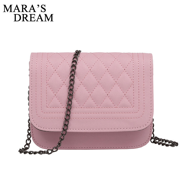 Mara's Dream 2019 PU Leather Women Messenger Bag Plaid Ladies Crossbody Bag Chain Trendy Candy Color Small Flap Shopping Handbag