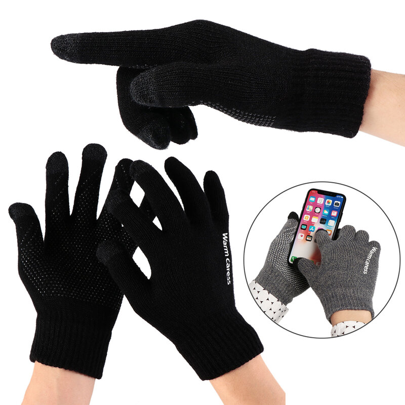 1 paio di guanti da uomo addensati a maglia per schermo del telefono uomo inverno autunno caldo lana Cashmere guanti solidi guanti da uomo guanti da lavoro