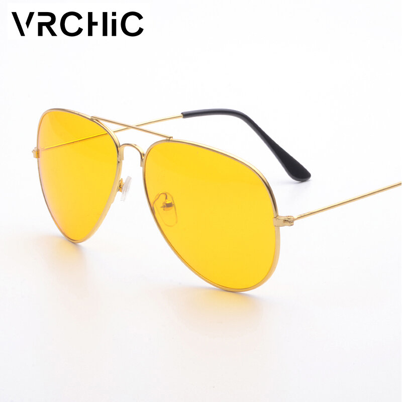 Piloto VRCHIC 2019 Óculos De Sol Da Moda Homens Óculos de Visão de Condução Lente Amarelo Vermelho Para Mulheres de Segurança Anti Glare Óculos Unisex