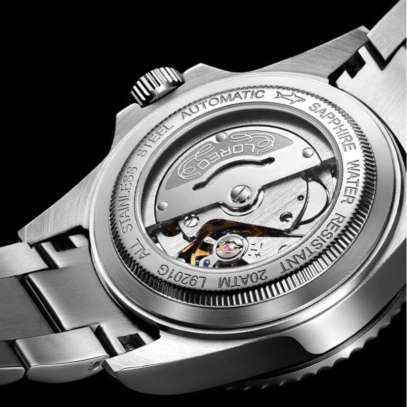 2019 New 20bar Diving Watch Automatic Luxury brand LOREO Sapphire Mechanical Watch Men Calendar Luminous Water Ghost Green Watch