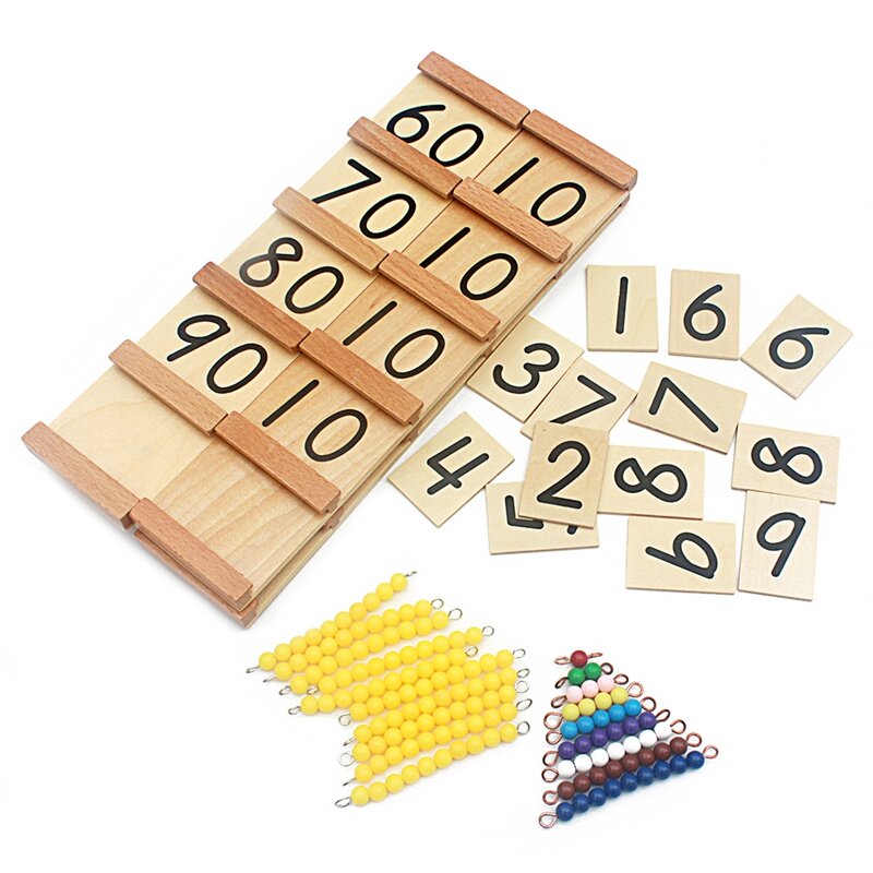 Versão simples montessori madeira seguin adolescentes e dezenas placas de cor grânulos barra brinquedos para crianças pré-escolar de primeira infância treinamento