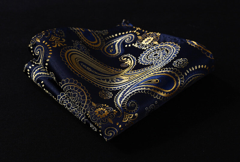 Corbata cuadrada clásica de bolsillo para fiesta de boda TP921V7S azul marino estampado de Cachemira de color dorado 2,75 "Corbata tejida de seda para hombres conjunto de pañuelo y corbata