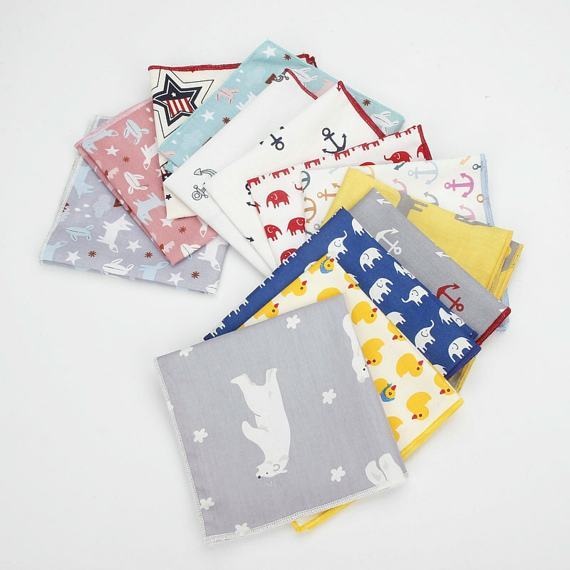 New High Quality Men's 100% Cotton Animals Handkerchief For Man Fish Bear Print Pocket Square Chest Towel SuitS Hankies 25*25cm