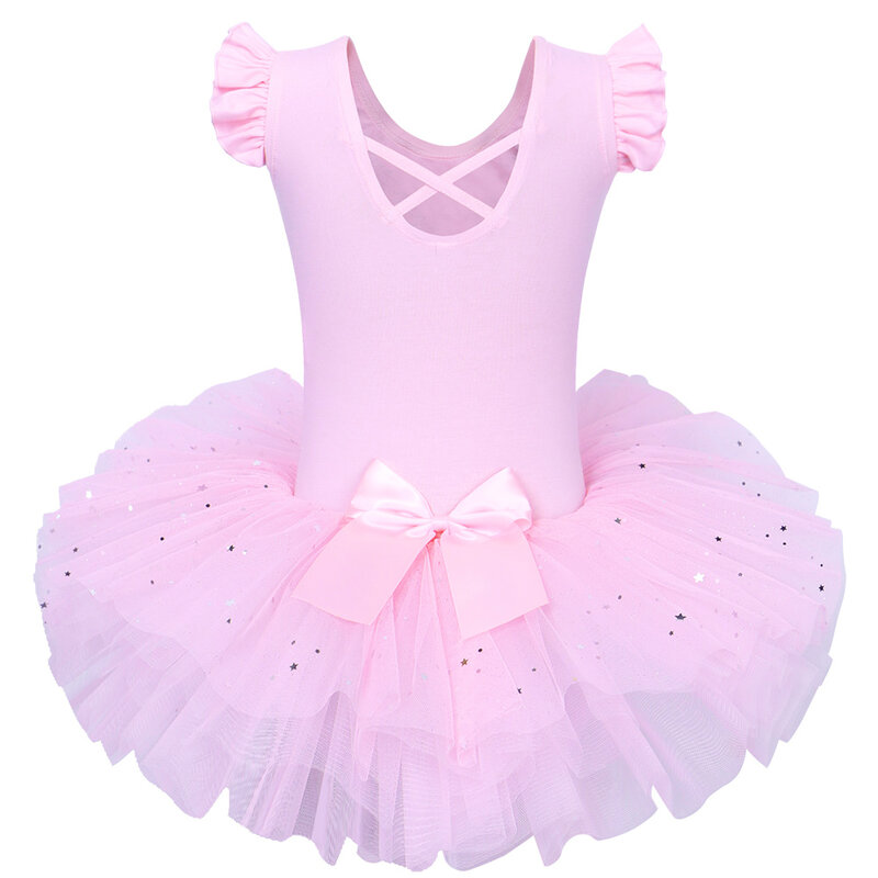 BAOHULU Girls Ballet Tutu Tulle Dress Sleeveless Gymnastics Leotard Diamond Pink Bow Pattern Ballet Leotard For Girl Ballerina