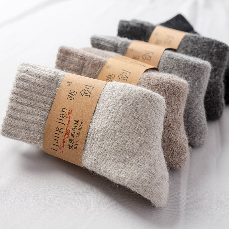 Anyongzu 3PAIR Sock Super Winter Thick Wool Socks Women Warm Towel Velvet Thickened Pure Socks 35-38