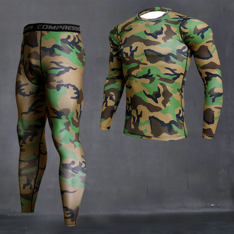 Men 'S Camouflage ชุดชั้นในชุดยาว Johns ความร้อนฤดูหนาว Base Layer Men กีฬาการบีบอัดเสื้อแขนยาว