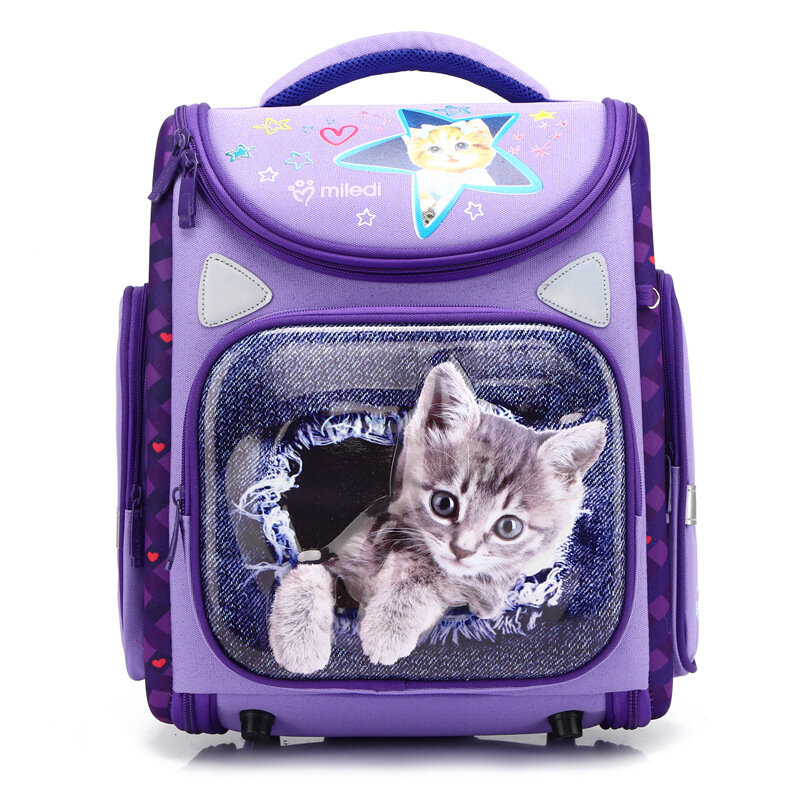 Школьный рюкзак для мальчиков и девочек, с котом, водонепроницаемый, дышащий, с 3d-изображением героев мультфильмов