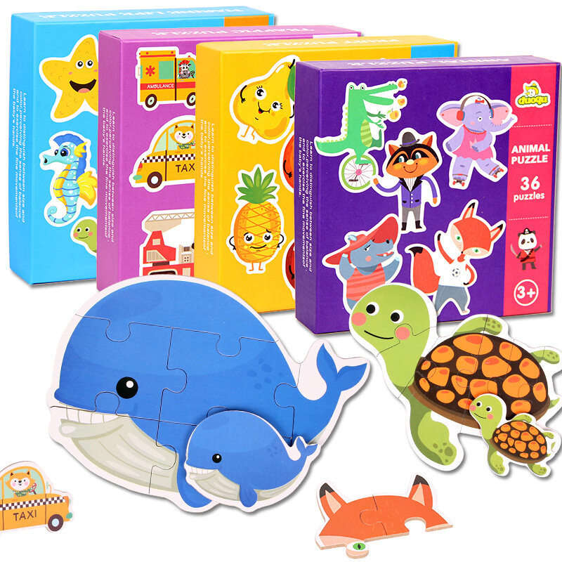 36 قطعة طفل الكرتون الإبداعية طفل لغز مطابقة لعبة بطاقة المعرفية الحيوان مجموعة زوج لغز التعليم لعب للأطفال