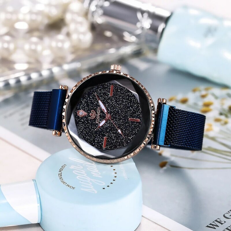 Relojes de lujo para mujer 5 piezas reloj de cielo estrellado magnético para damas relojes de pulsera de cuarzo para mujer