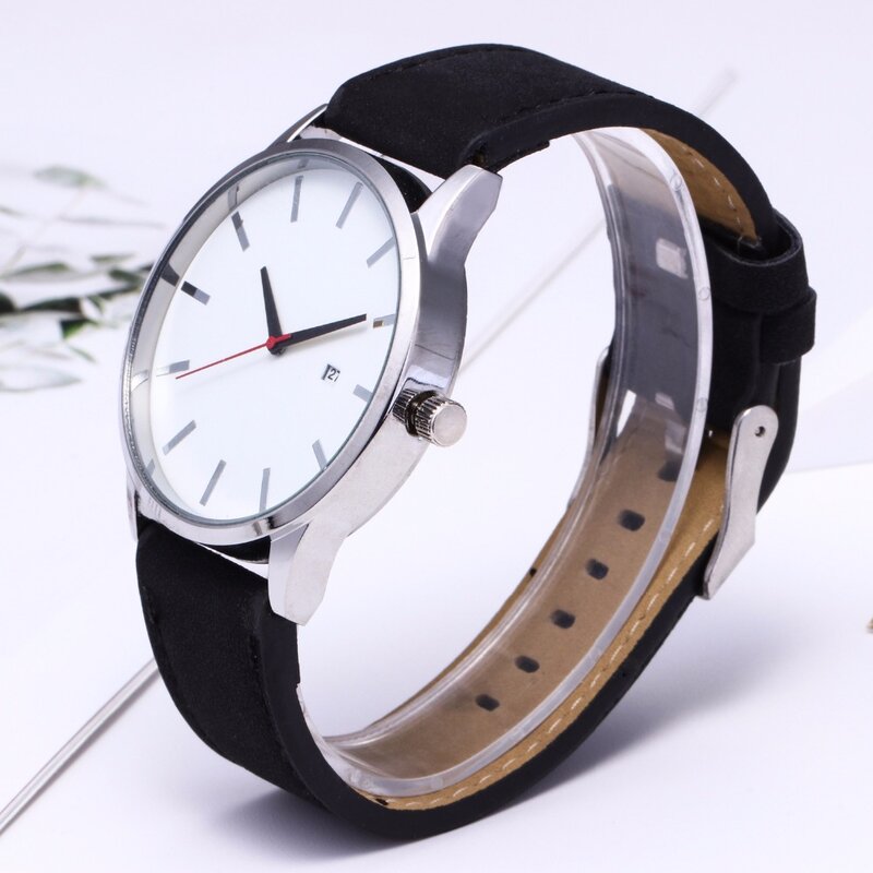 Moda simples relógios masculinos calendário completo relógio de pulso homem negócios marrom couro quartzo relógio masculino