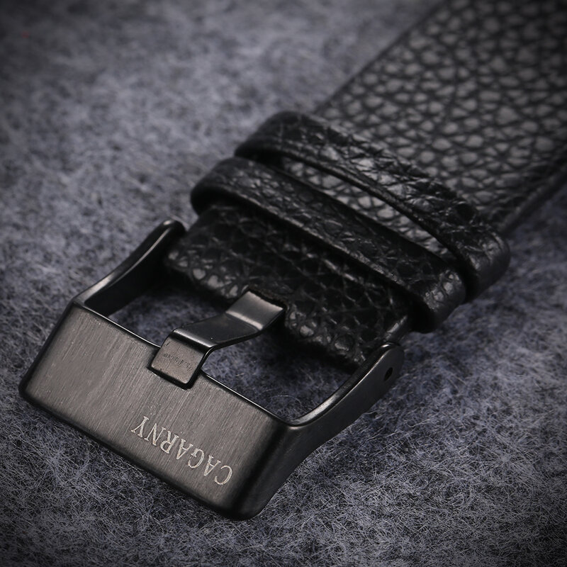 Cagarny-relógio de pulso masculino com pulseira de couro, quartzo, impermeável, com data, tempo duplo, marca de luxo, para presente