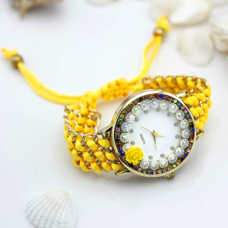 Shsby 여성용 꽃 손목시계 로즈 드레스 시계, 반짝이는 라인석 패브릭 시계, 달콤한 소녀 시계