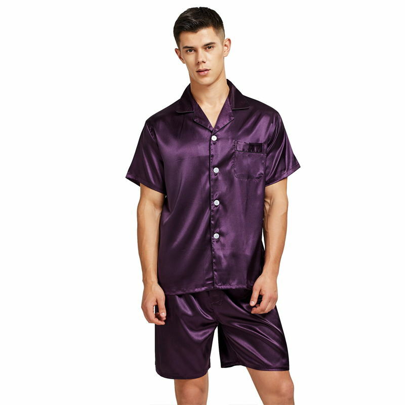 Tony & Candice pidżama z satynowego jedwabiu szorty dla mężczyzn Rayon jedwabna bielizna nocna letni mężczyzna zestaw piżamy miękka koszula nocna dla mężczyzn piżamy