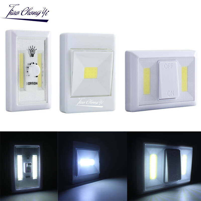 Interruptor Magnético LED COB, luz nocturna, funciona con batería, Iluminación inalámbrica para debajo del gabinete, lámpara nocturna magnética y adhesiva