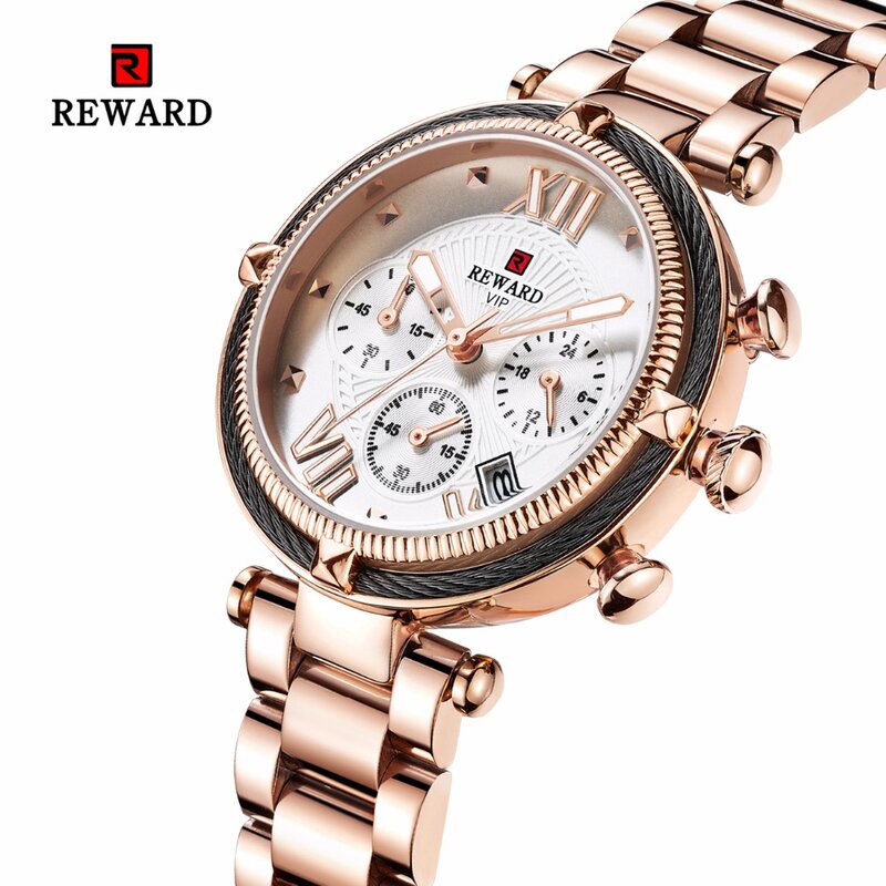 2022 Reloj Mujer REWARD Women's Watches Luxury Brand Sport Watch Women Chronograph Auto Date Ladies Watch Clock Montre Femme